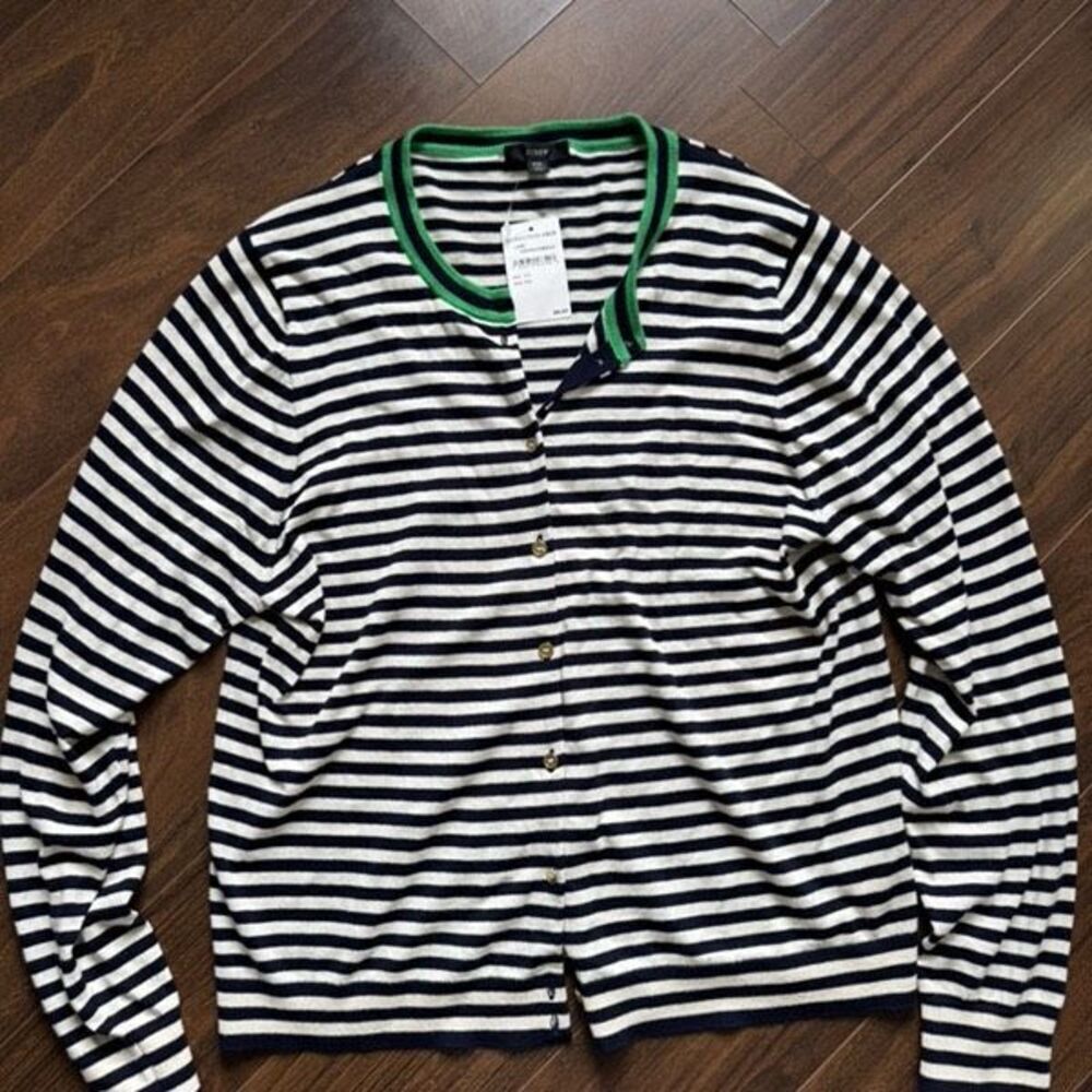 J Crew XXL Tipped stripe Caryn cardigan sweater - Picture 2 of 5